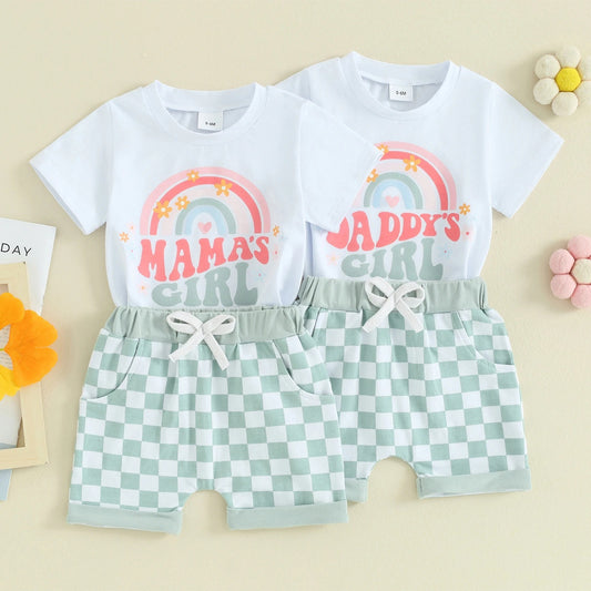 Ensemble short à carreaux et manches courtes pour fille