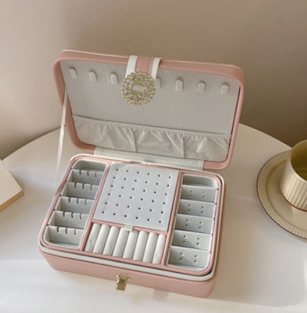 Boîte ronde portable Princess Mini petite boîte de rangement de bijoux de luxe simple à main