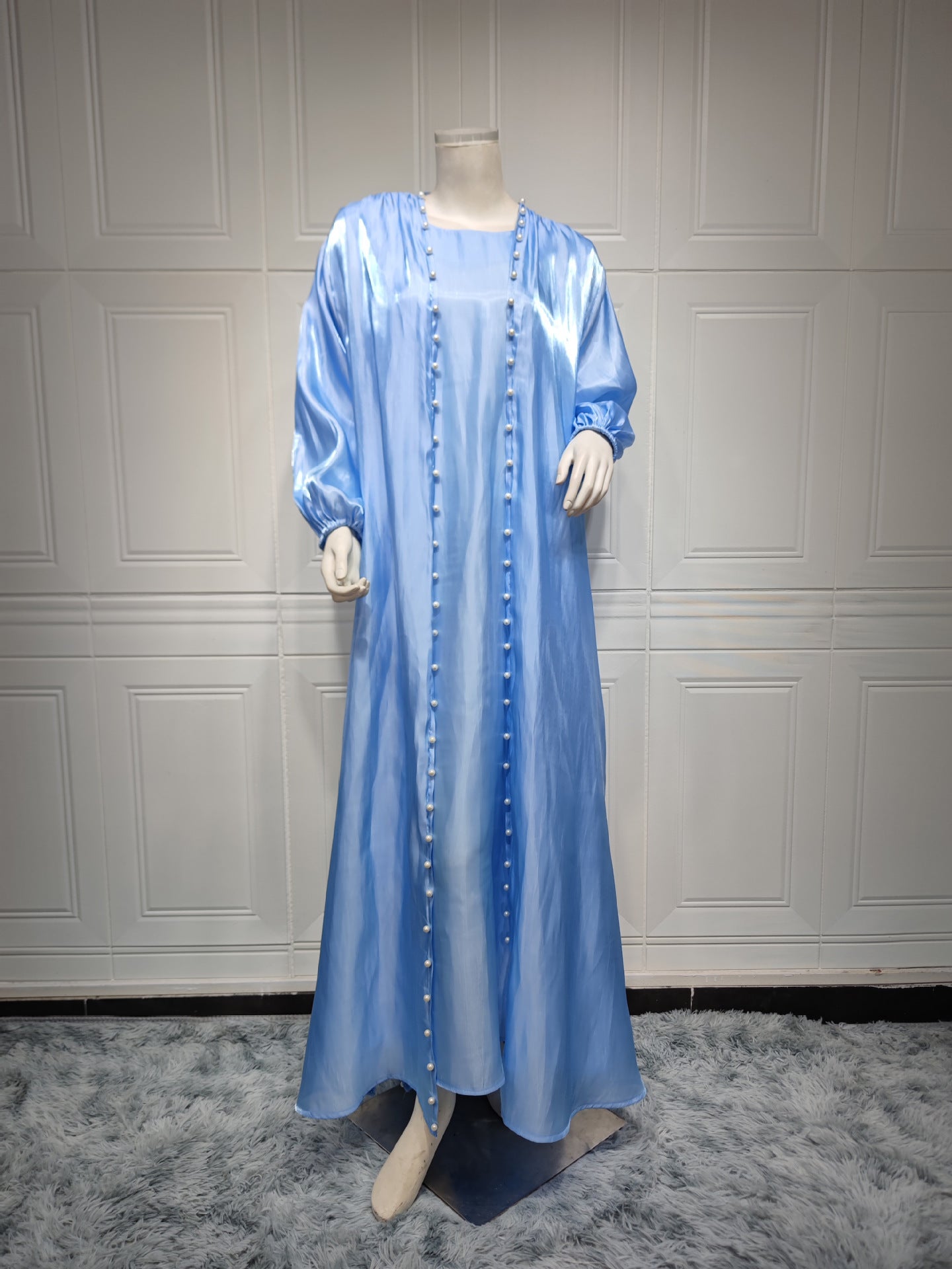 Women's Fashion Fil-Lumiere Satin Silk Dress Foam Beads Solid Color Suit