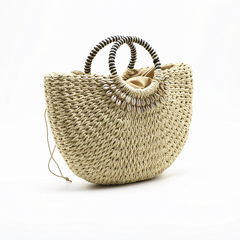 Bolso tejido de paja New Shell Moon Bag