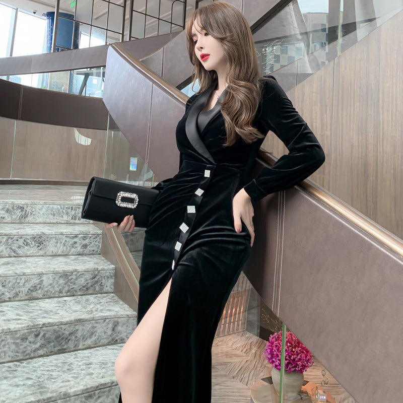 French Retro Hepburn Style Slimming Waist Split Skirt