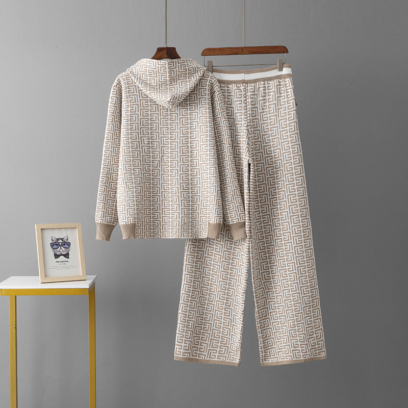 Women's Casual Fashion Zipper Coat & Trousers Knitting Suit