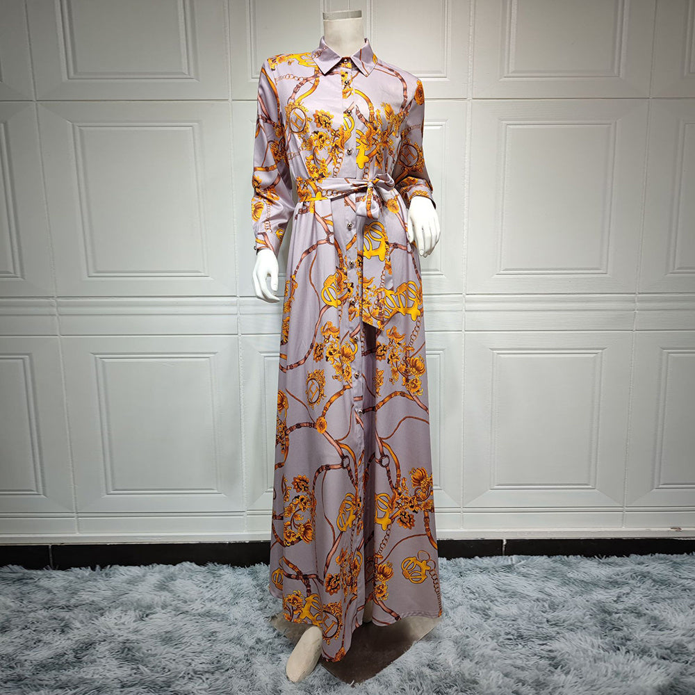 Vestido con cordones y estampado vintage musulmán de Oriente Medio para mujer