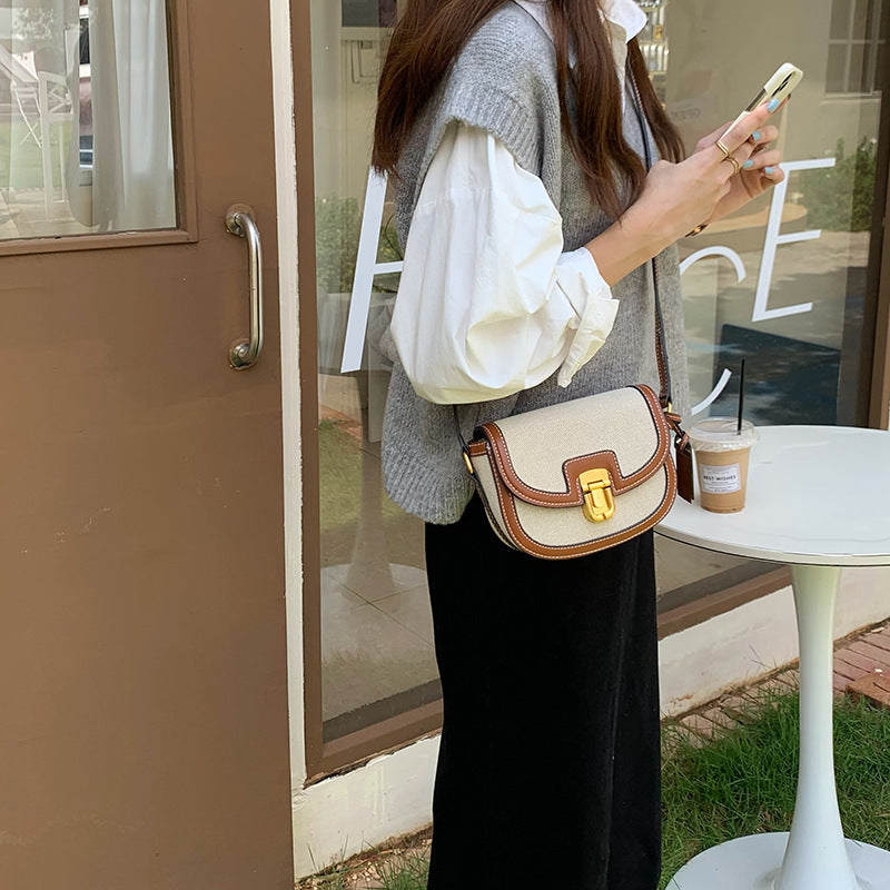 New Saddle Bag Commuter Shoulder Canvas Contrast Color Square Bag