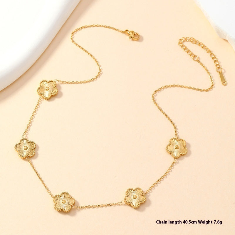 Collier en acier titane pour femme, fleur simple à cinq feuilles