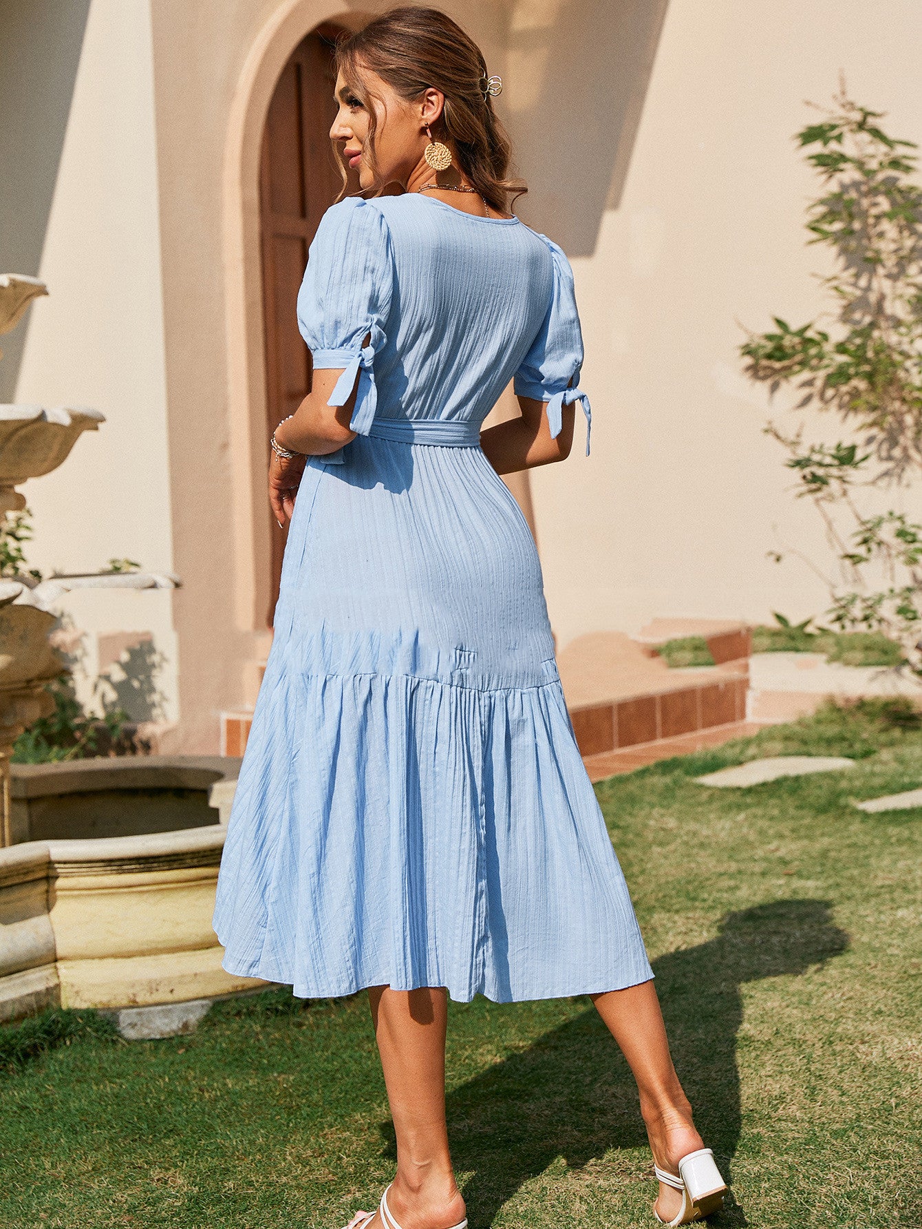 Solid Color Temperament Commuter Midi Skirt Wrap Chest Fashion Blue