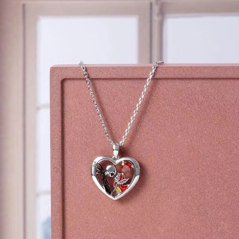 Collier Halloween en forme de cœur avec strass, tête de mort, pour couple, amoureux, clavicule, bijoux pour hommes et femmes