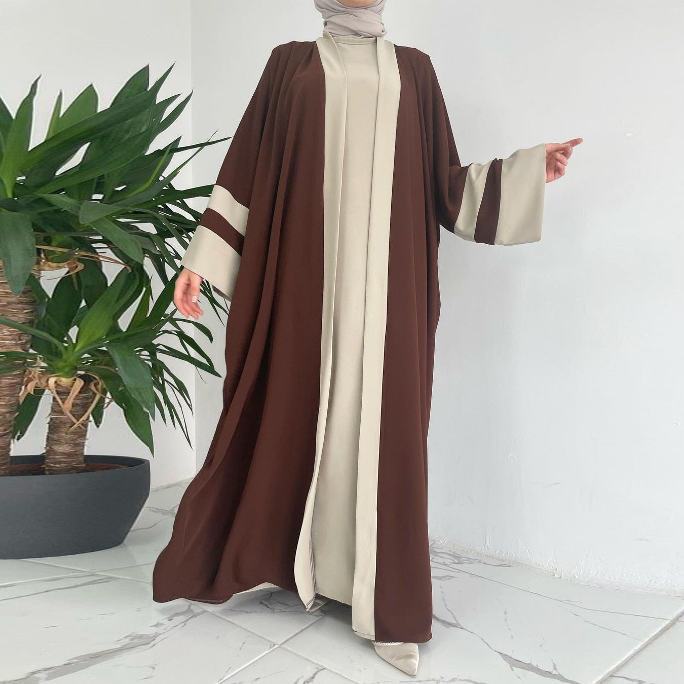 Robe longue musulmane pour femme, ensemble deux pièces, abaya