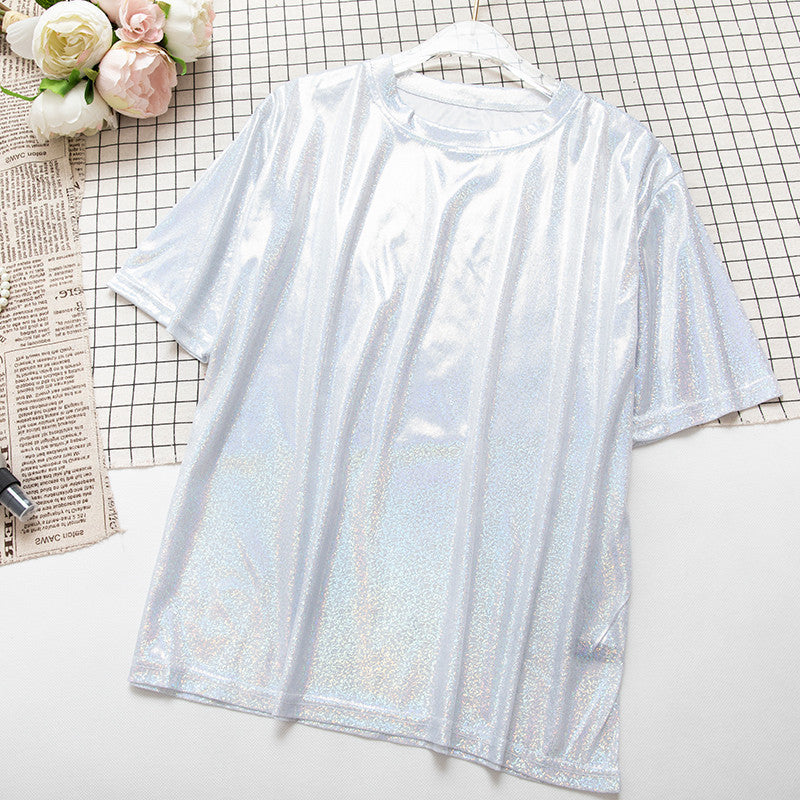 T-shirt ample à manches courtes et paillettes pour femme