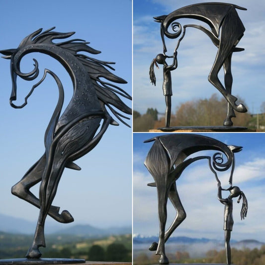 Estatua de caballo de metal, adorno de arte de metal antiguo