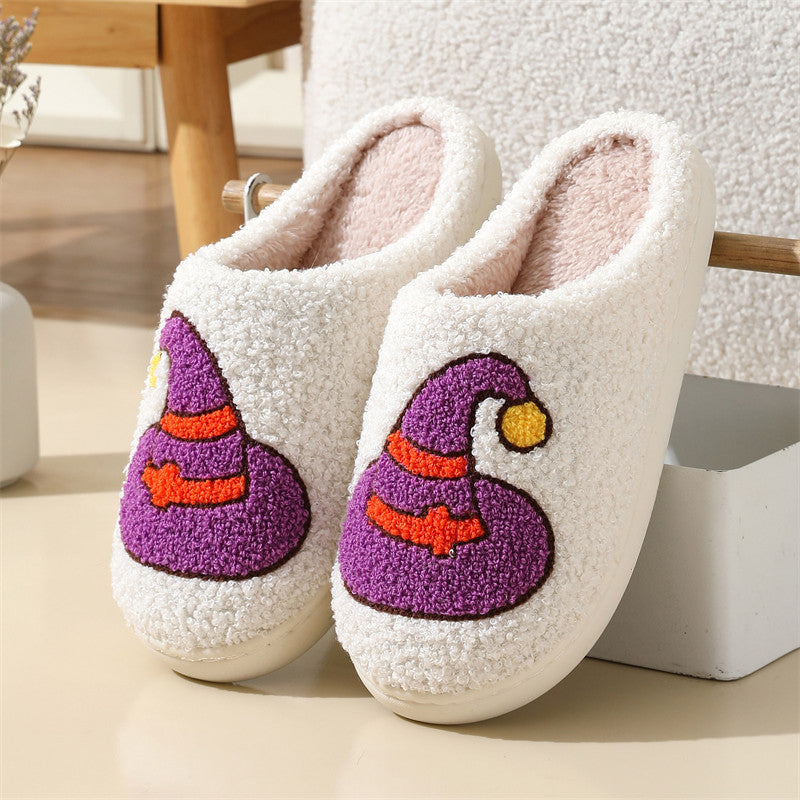 Chaussons d'Halloween en forme d'araignée et de chapeau de sorcière, antidérapants, pour la maison, la chambre à coucher, pour l'hiver, chauds, pour femmes et hommes