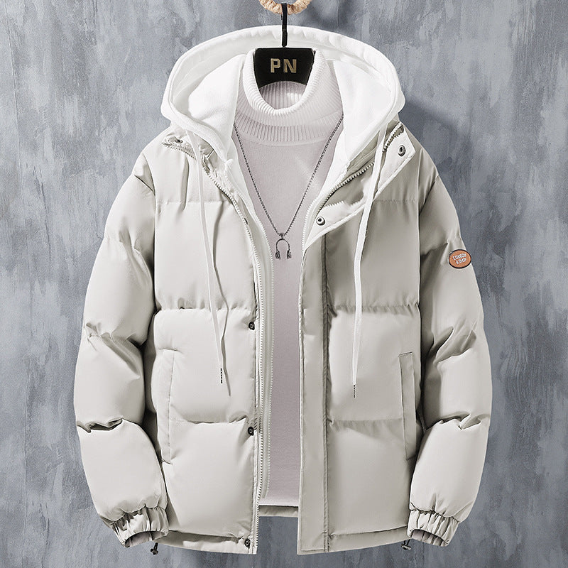 Chaqueta con capucha de moda para hombre, abrigo de dos piezas falso grueso a prueba de viento de invierno, chaqueta deportiva de algodón de ocio sólida