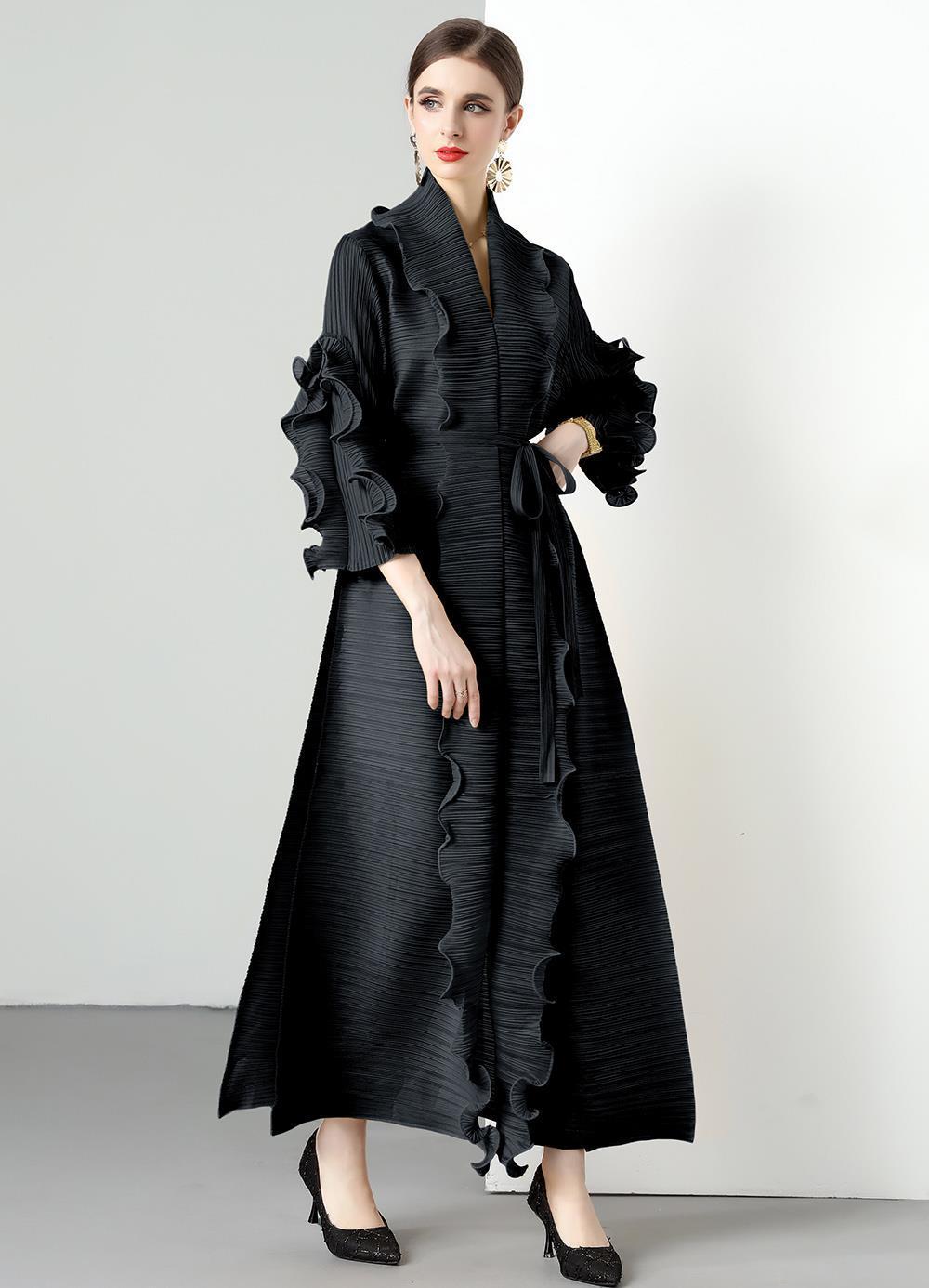 Vestido largo adelgazante con volantes y ondas