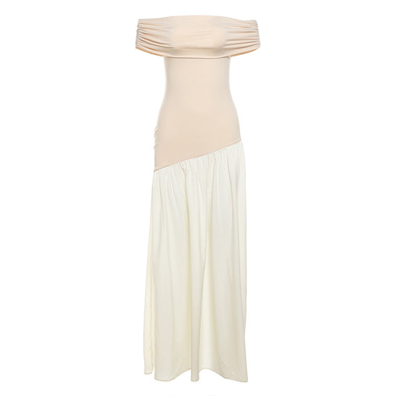 Robe ajustée à épaules dénudées et contraste de couleurs pour femme