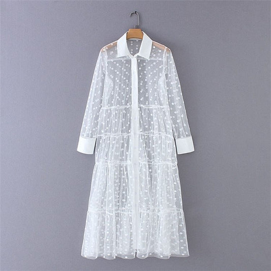 Vestido de malla con lunares en jacquard