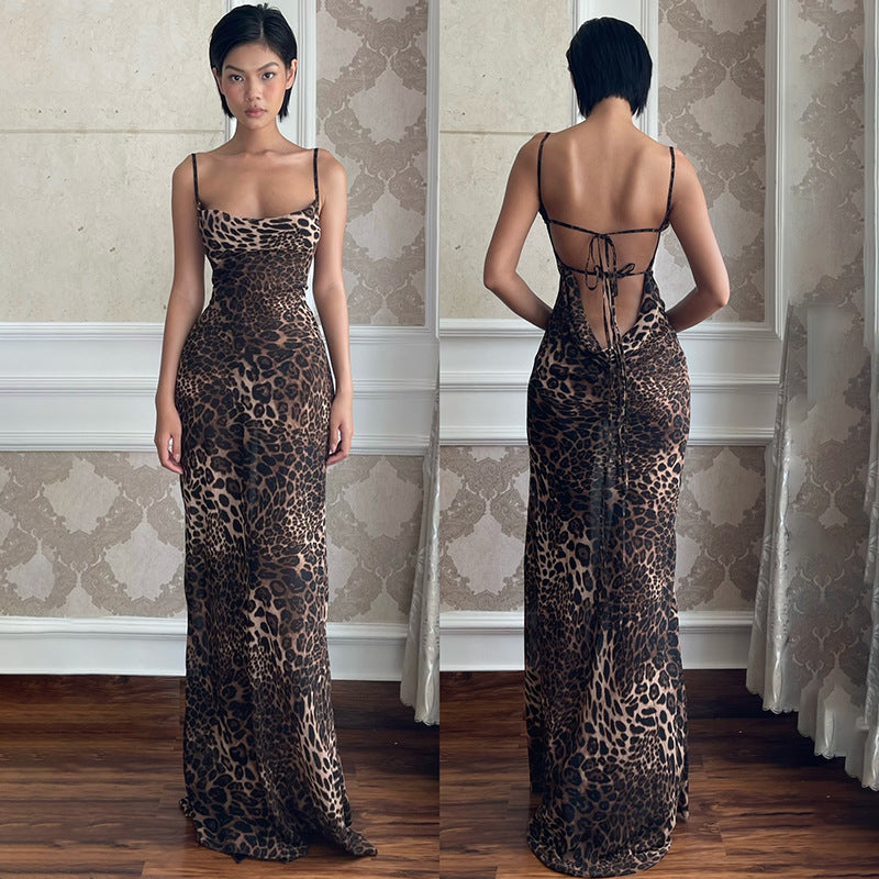 Robe dos nu à imprimé léopard pour femme