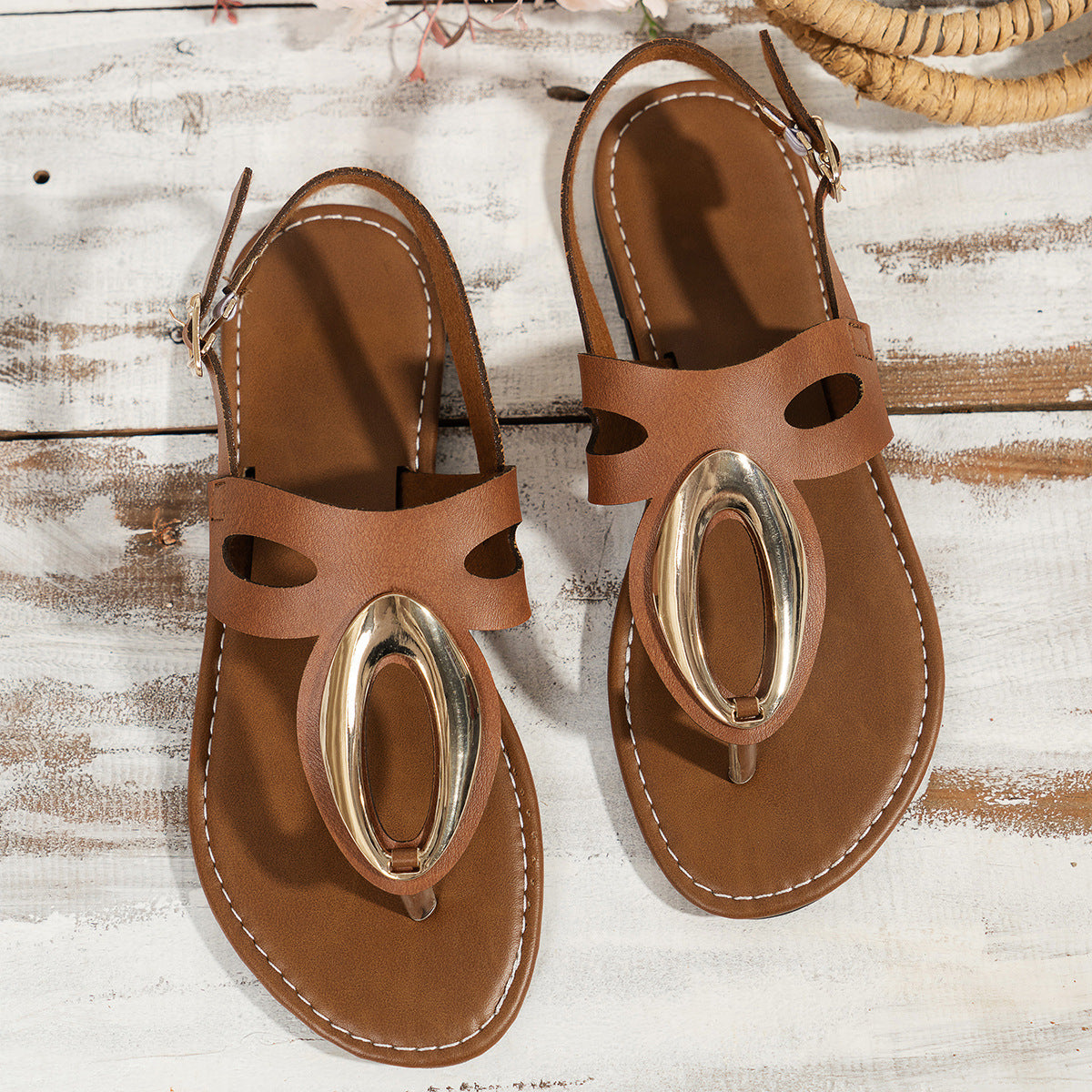 Sandalias casuales con hebilla de metal que combinan con todo para mujer