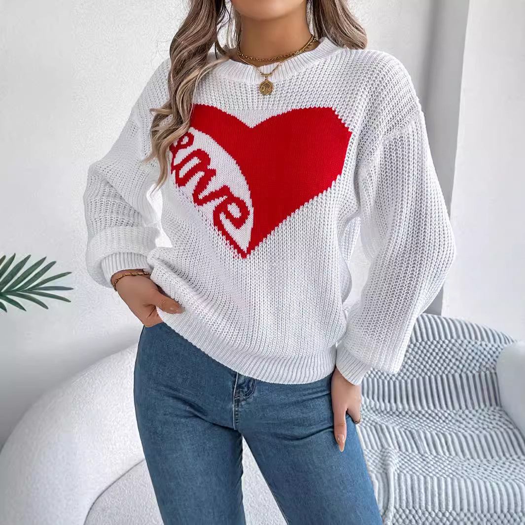 Suéter con estampado de amor para mujer, suéter holgado de manga larga de punto para otoño e invierno, ropa para el día de San Valentín