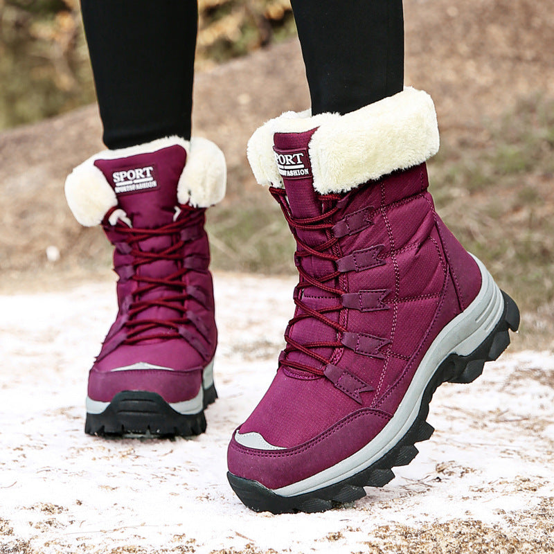 Zapatos de algodón de gran tamaño, botas de nieve de caña alta, zapatos de mujer