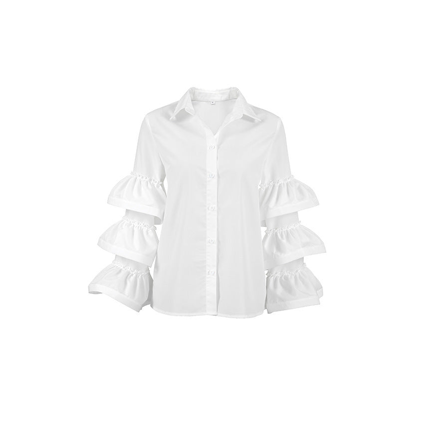 Chemise à volants en coton à revers de style français