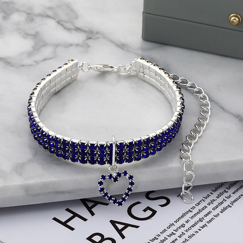Collar elástico de tres filas con diamantes de imitación para mascotas, collar para perros y gatos