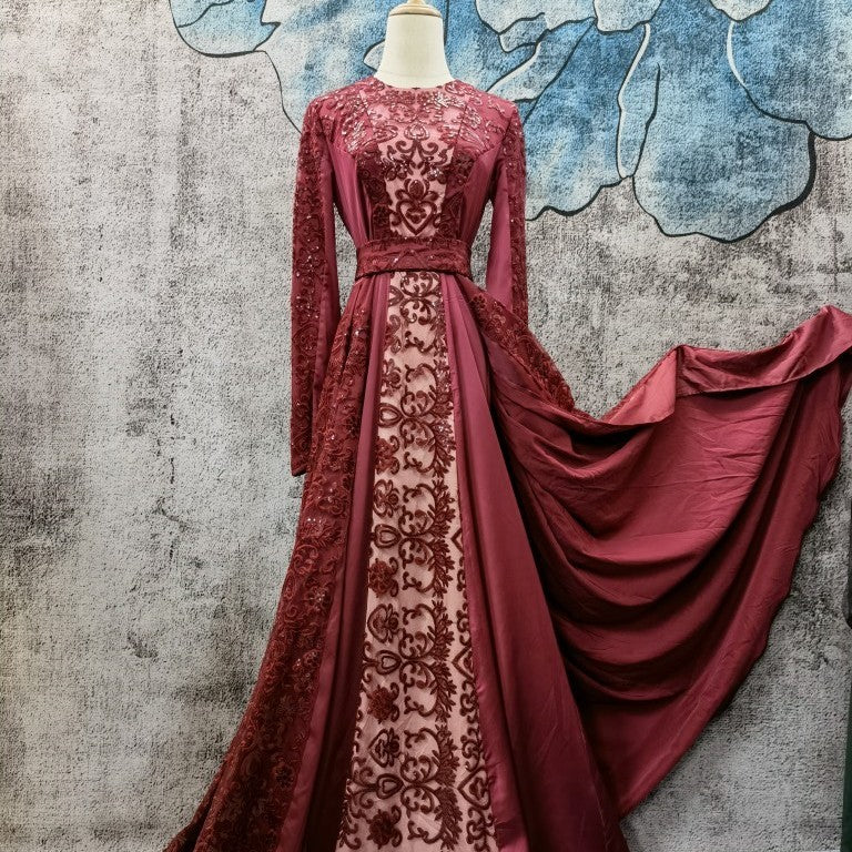 Robe aristocratique brodée pour femme, jupe longue