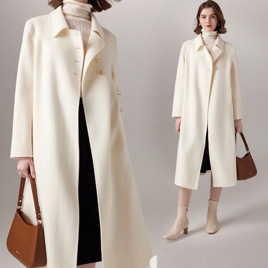 Manteau long en laine coupe slim haut de gamme pour femme