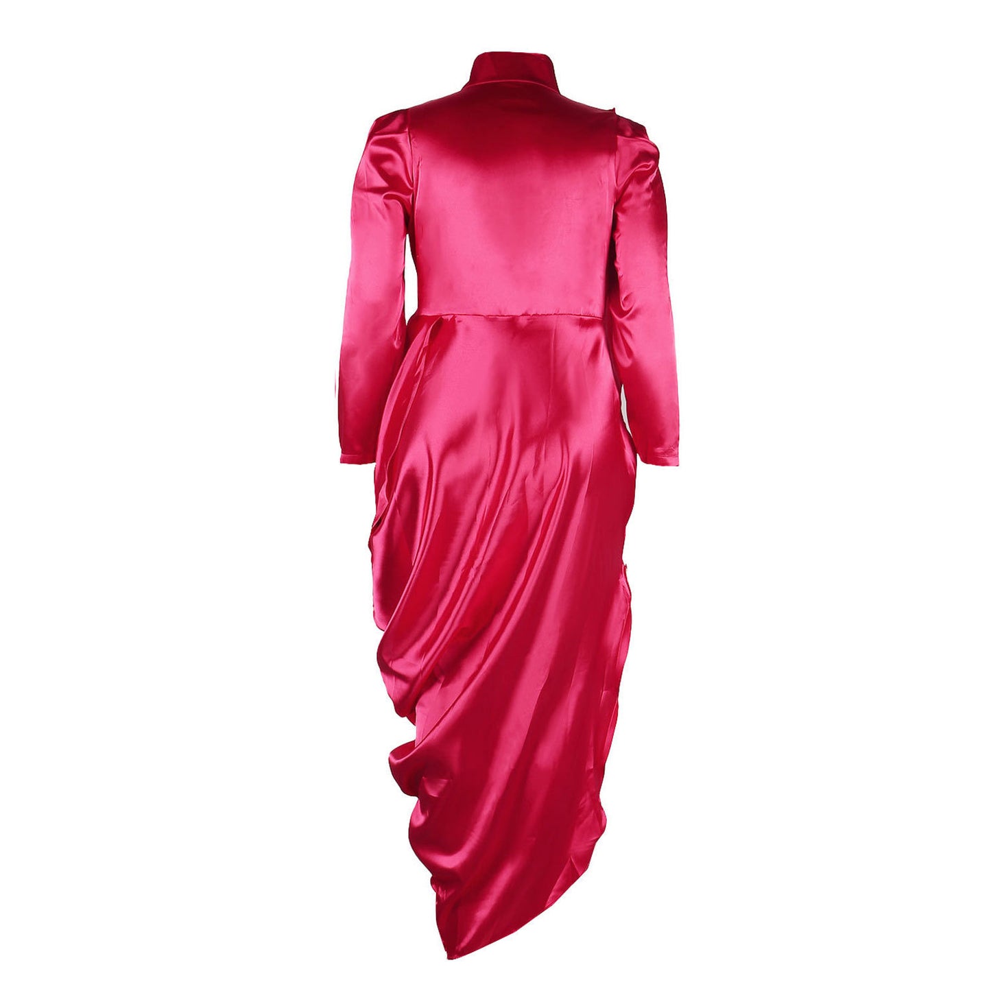 Robe moulante à manches longues et plis en V profond, grande taille