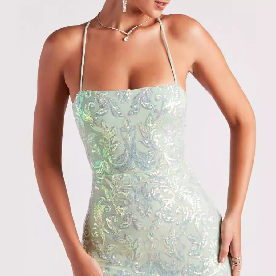 Robe fourreau à sequins pour femme, coupe ajustée