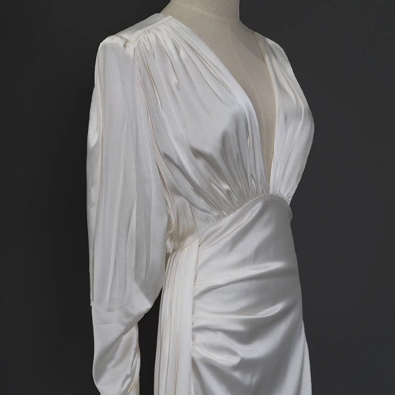 Fashionable Satin Long Sleeved Dress