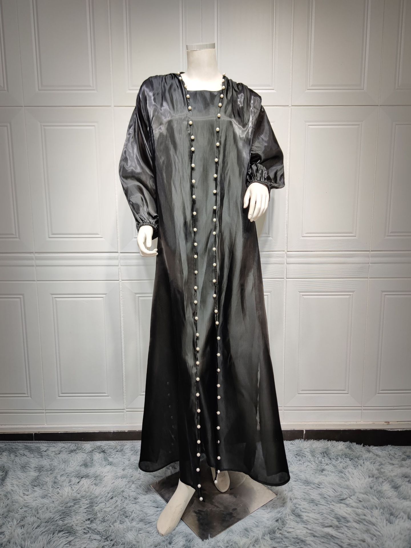 Women's Fashion Fil-Lumiere Satin Silk Dress Foam Beads Solid Color Suit