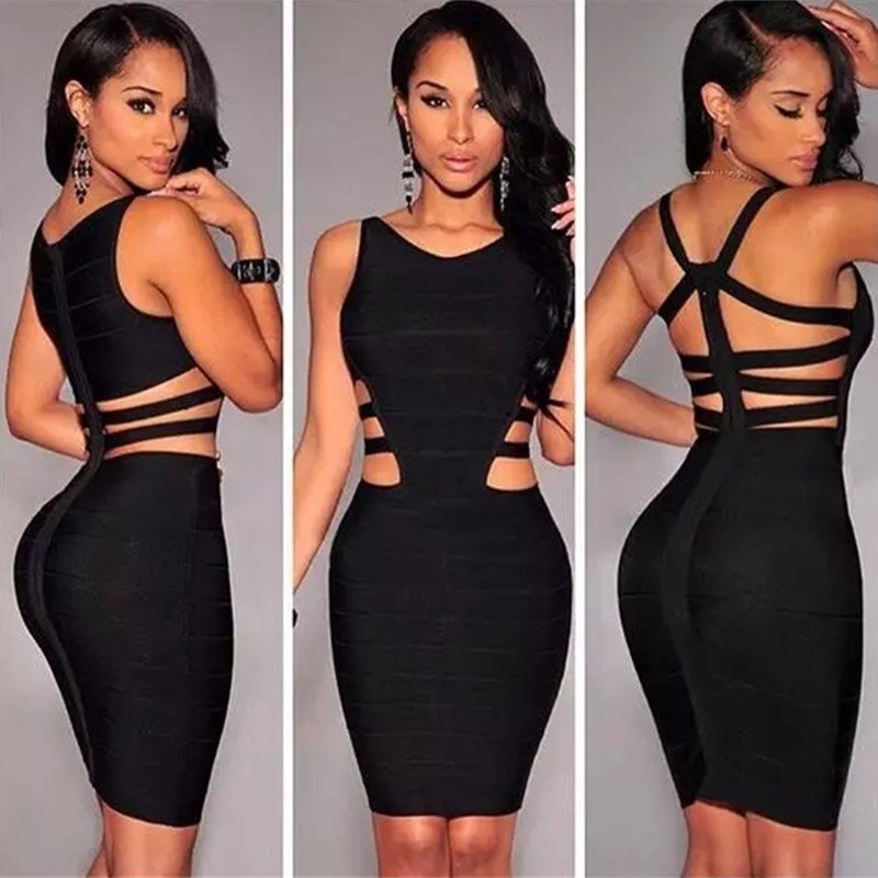 Nuevo Vestidos Bandage para mujer, negros, sexis, sin mangas,