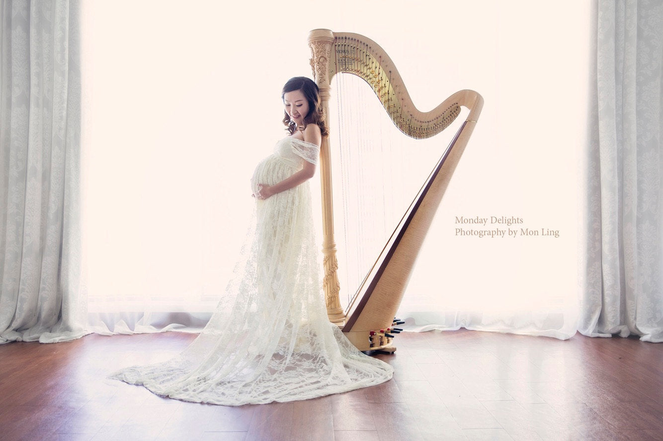 Vestido de encaje para embarazadas con mangas cortas