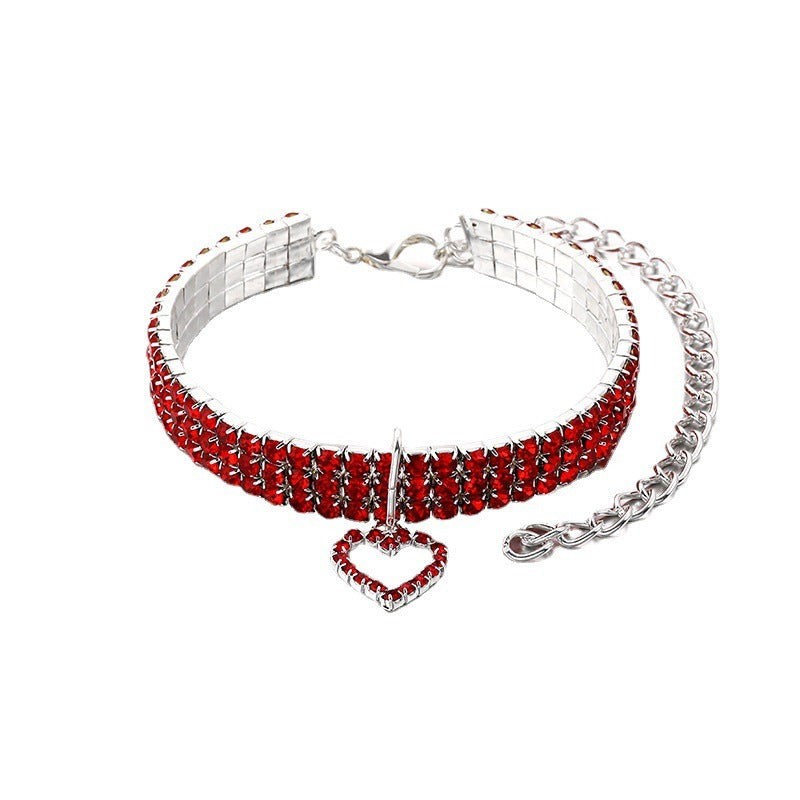 Collar elástico de tres filas con diamantes de imitación para mascotas, collar para perros y gatos
