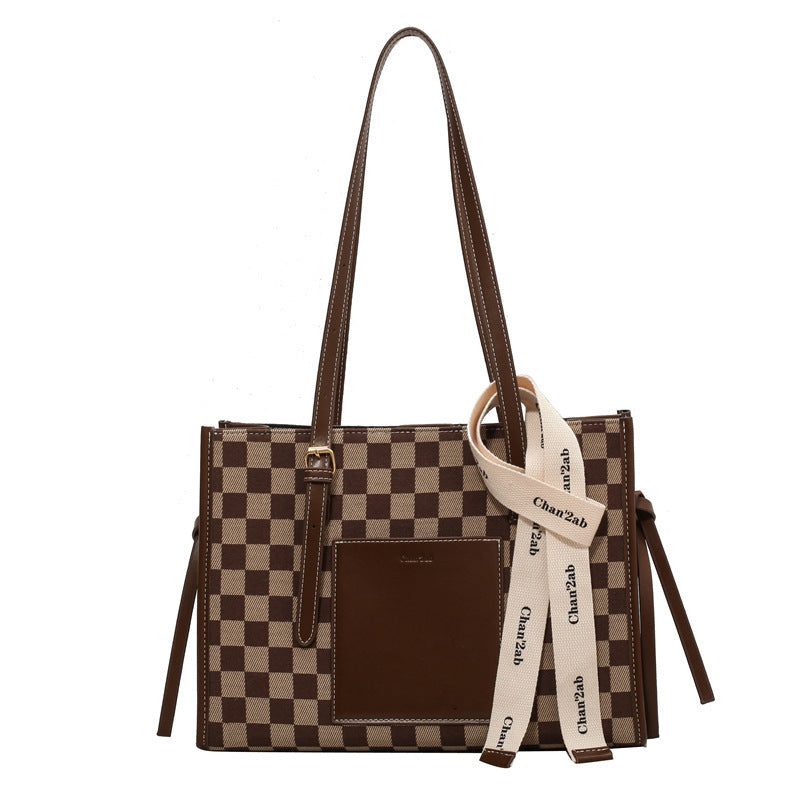 Ladies Checkerboard Contrast Color Plaid Generous Bag