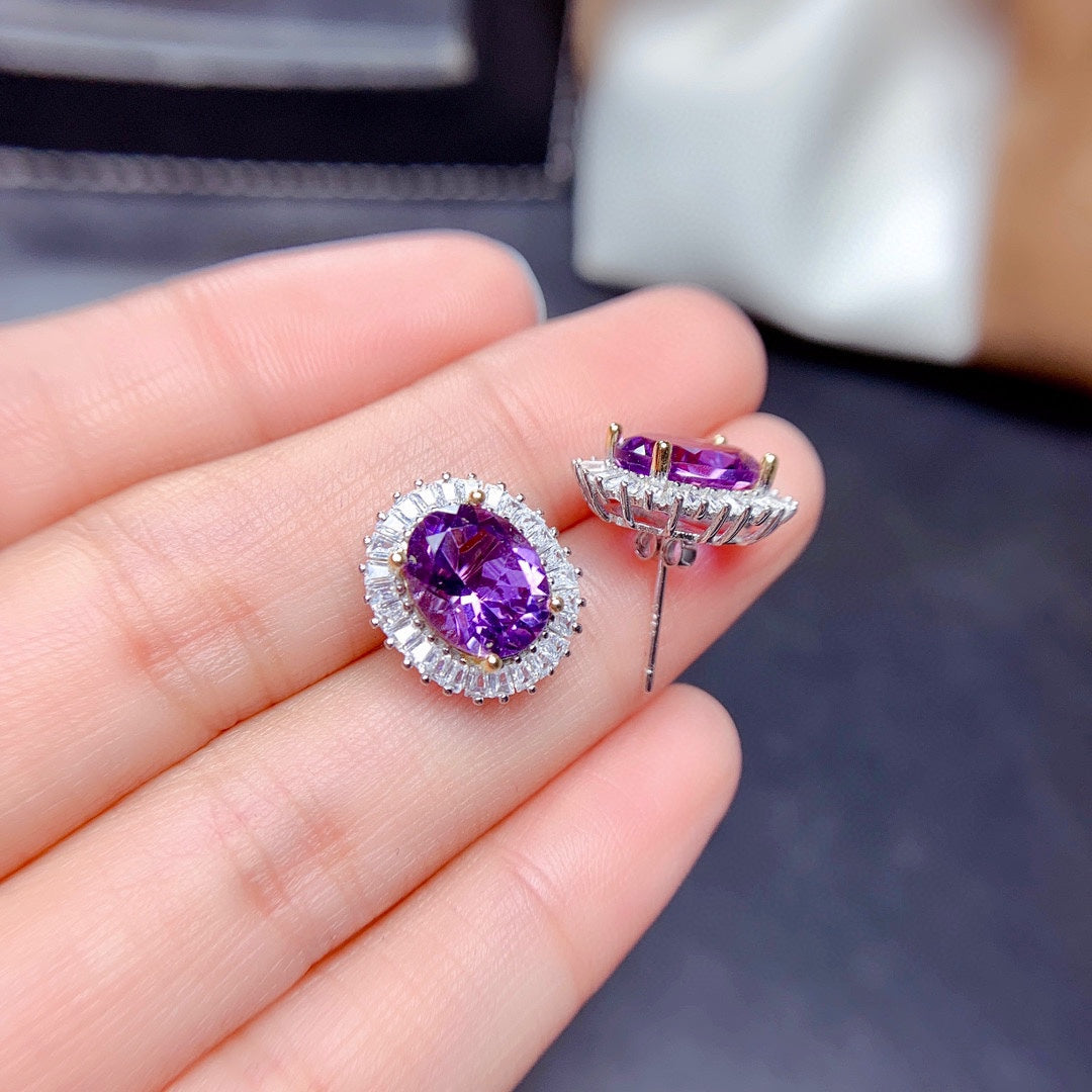 Parure de bijoux en argent 925 avec améthyste naturelle