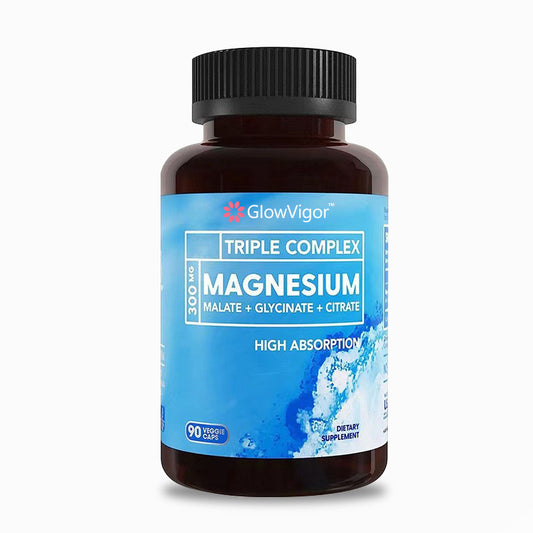 Complexe de magnésium triple GlowVigor 300 mg, végétalien, sans OGM, 90 gélules
