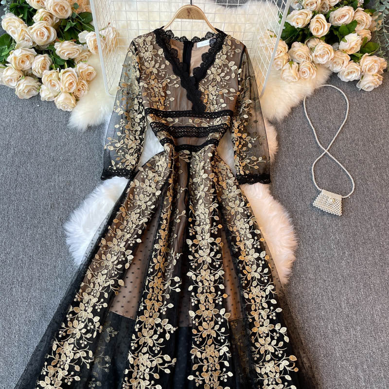 Robe à fleurs mi-manches pour femme haut de gamme
