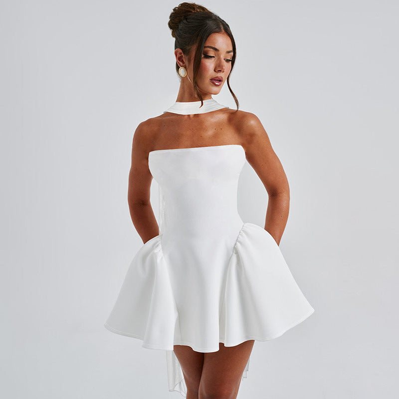 Robe tube sexy avec fermeture éclair au dos, robe courte tendance pour soirée