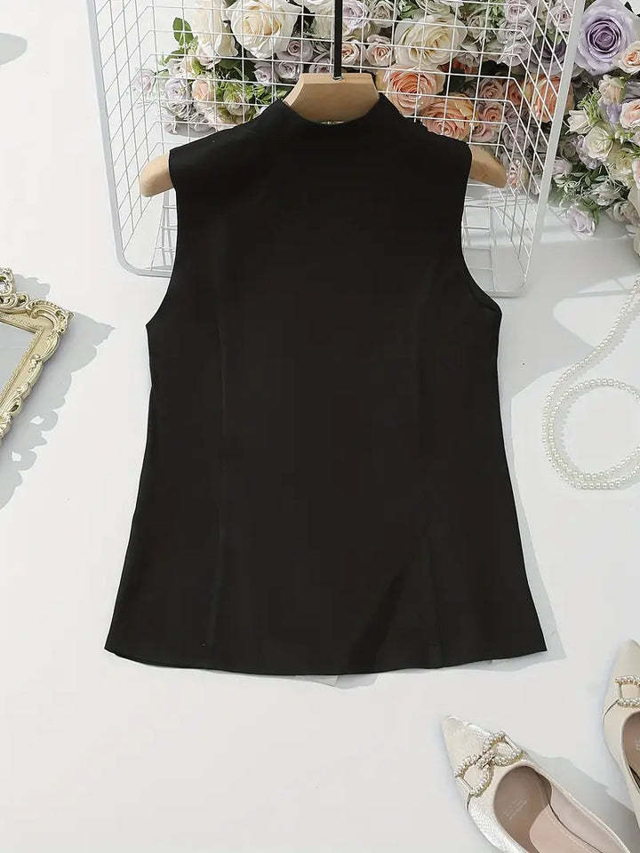 Chaleco de traje de moda de una sola fila con dos botones, color liso, cuello alto