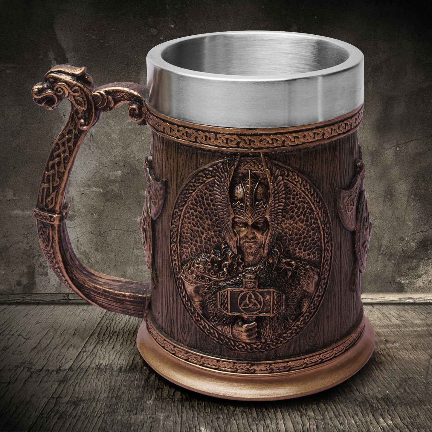 Vajilla personalizada Viking acero inoxidable forro calavera copa de vino resina
