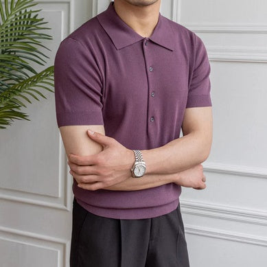 Polo slim à manches courtes de couleur unie