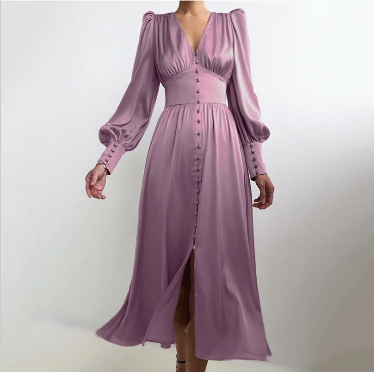 Robe moulante à manches lanternes et taille fine