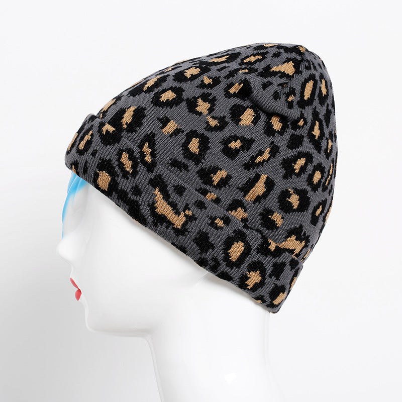 Gorro de lana con estampado de leopardo personalizado para mujer, moda de otoño e invierno, tejido cálido que combina con todo