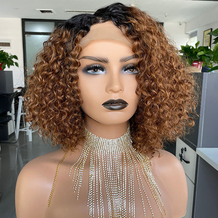Peluca de encaje de cabello humano Bobo rizado Ombre 1b30