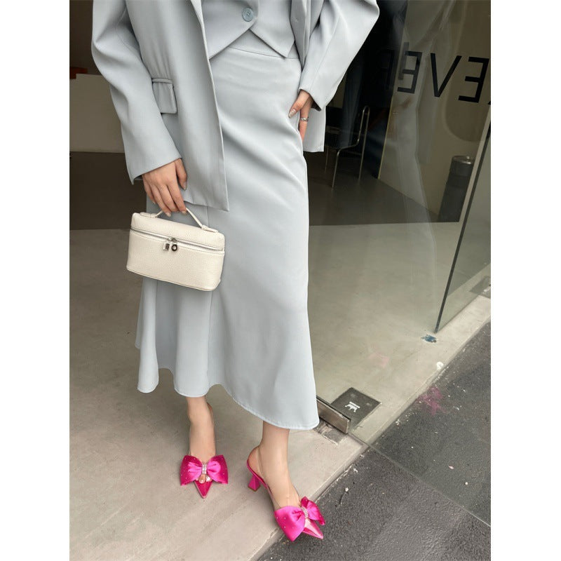 Escarpins à talons aiguilles et bout pointu pour femme, avec nœud en strass et talons hauts