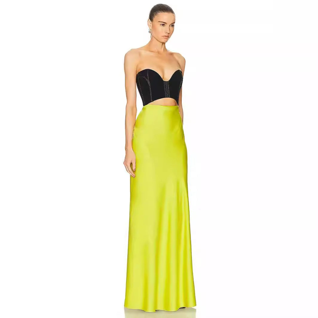 French Color Matching Pure Want Tube Top Dress