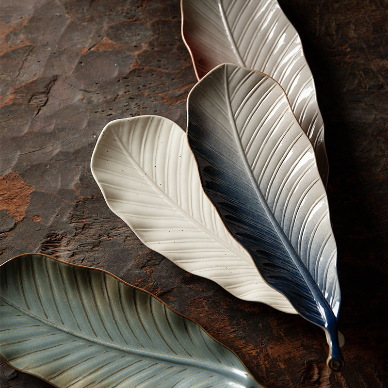 Japanese Style Retro Kiln Transformed Leaf Ceramic Sushi Plate