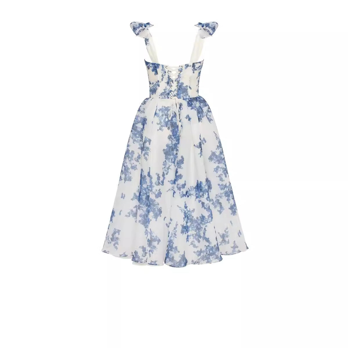 Robe de vacances style fée française à bretelles spaghetti sans manches