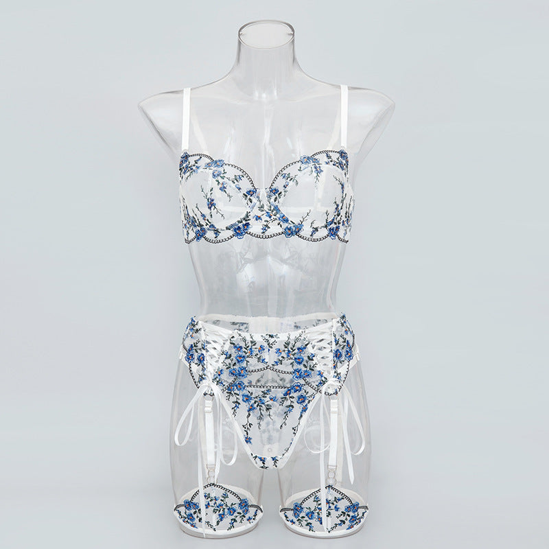 Ensemble de lingerie quatre pièces à lacets de couleur contrastée